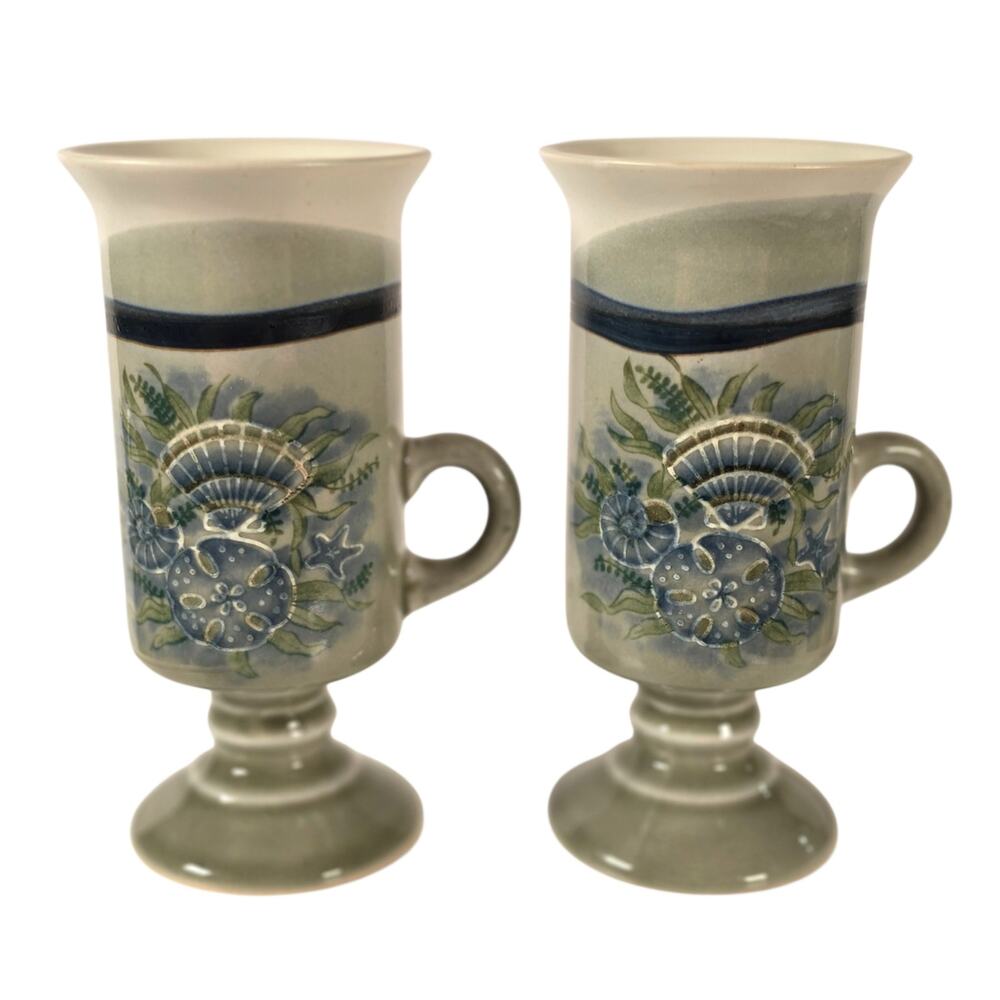 Vintage Otagiri Irish Coffee Mugs Coastal Nautical Shell Scallop Sand Dollar